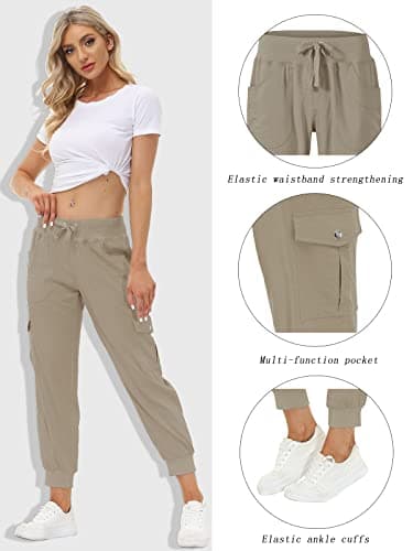 MoFiz Women's Cargo Pants Hiking Joggers Summer Lightweight Quick Dry Athletic Outdoor Sports Sweatpants Travel Casual Button Pockets Khaki XL - Image 2