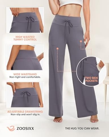 ZOOSIXX Yoga Pants Women - Wide Leg Pants Loose Casual Flowy Lounge Sweatpants High Waisted Pajamas with Pockets Olive - Image 7