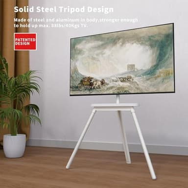 PUTORSEN Easel TV Stand for 43 to 65 inch LED LCD OLED Screens Hold up to 88lbs, Height Adjustable Tripod TV Floor Stand with Shelf/Snap Lock/Anti-Tip Strap, Max VESA 400x400mm, Matte White - Image 2