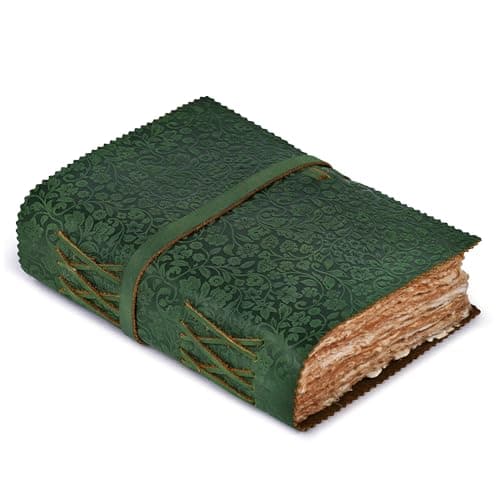 LEATHER VILLAGE Leather Bound Floral Embossed Journal for Women Men - 200 Pages, 8”X6”(A5), Green - Book of Shadows, Vintage Blank Paper Travel Diary, Notebook for Writing, Drawing, Sketchbook - Image 1