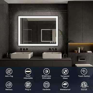 ISKM Framed LED Mirror for Bathroom 72"x36", Dimmable LED Bathroom Mirror with Lights, Anti-Fog, Front and Backlit Lighted Mirror 3-Colors, Shatterproof, Memory Function - Image 2