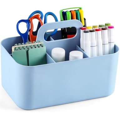 Multiuse Caddy Organizer with Handle - Stackable Plastic Tote Bin - Art Craft Supplies, Office, Desk, Stationery Pen Holder, Kitchen, Utensil, Makeup, Bathroom, Shower, Cleaning, Dorm Organizer - Blue - Image 8