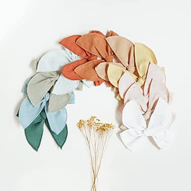 Niceye Fable Girls Hair Bows Cotton Linen Alligator Hair Clips or Little Girls Toddlers Kids Neutral Handmade Hair Accessories - 4.5” bow - Image 7