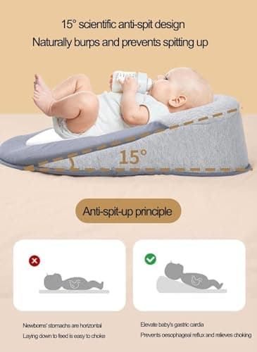 Baby Wedge Pillow for Newborn Support, Baby Feeding Support Pillow for Reducing Spit-Up, Babies Reflux Wedge Breastfeeding Pillow, Anti Reflux Newborn Feeding Pillow (Grey) - Image 3