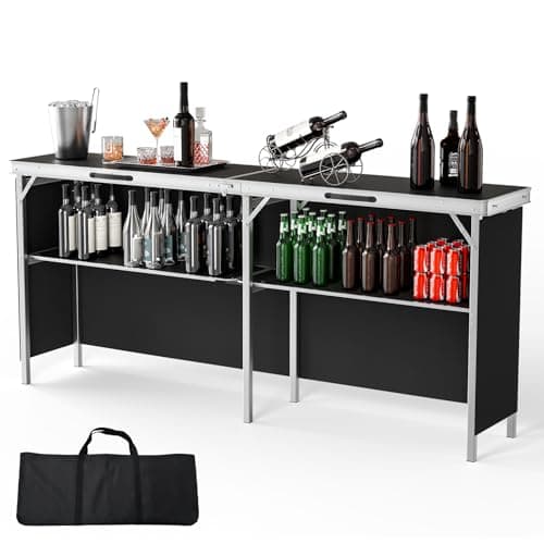 VINGLI 78" Portable Bar Table, 2-Tier Shelves, Mobile Bar Table for Events, Party, Camping, Picnic, Tradeshow, Indoor with Black Skirt (1, 78") - Image 1