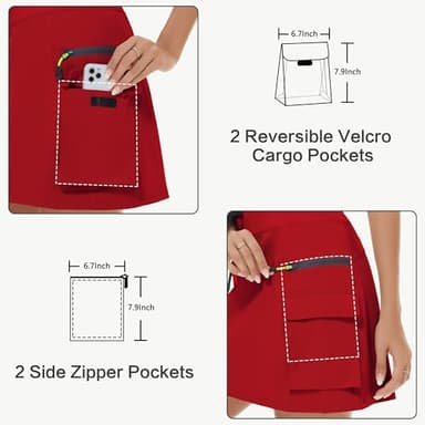 MIVEI Women's Hiking Cargo Skort Skirt High Waisted Golf Dressy Casual with Zipper Pockets Workout Sport Quick Dry Skirts Red - Image 3