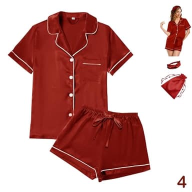 4Pcs Womens Satin Silky Pajama Sets Short Sleeve Shirt XS-4XL Floral Pajamas Set Soft PJ Loungewear Sleepwear - Image 6