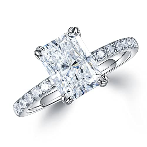 MOOSEA Radiant Cut Moissanite Engagement Ring - 2ct D Color VVS1 Clarity Lab Created Moissanite Wedding Rings for Women 14K White Gold Plated Sterling Silver Travel Rings Moissanite Rings for Women - Image 1