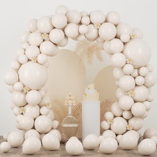 Voircoloria 90pack White Sand Balloons Different Size 18/12/10/5 Inch Sand White Balloon Garland Arch Kit for Wedding, Bridal, Baby Shower, Birthday, Graduation, Anniversary, Bachelorette Decorations - Image 1