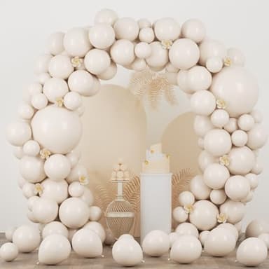 Voircoloria 90pack White Sand Balloons Different Size 18/12/10/5 Inch Sand White Balloon Garland Arch Kit for Wedding, Bridal, Baby Shower, Birthday, Graduation, Anniversary, Bachelorette Decorations - Image 1