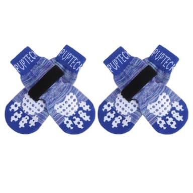 PUPTECK Anti-Slip Dog Socks with Double Sides Grips for Small Medium Large Dogs Hardwood Floors Prevents Licking, Dog Shoes for Hot Pavement Traction Control for Senior Dogs, Royal Blue, L - Image 1