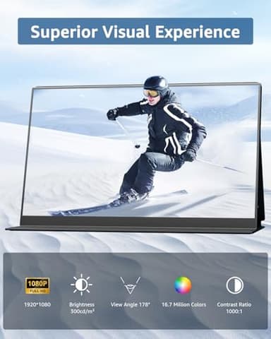 Yodoit Portable Monitor for Laptop, 15.6" 1920×1080 Travel Monitor FHD Screen IPS Display with USB Type C Port, Speakers and Smart Cover Compatible with PC, MacBook, Xbox (Black) - Image 5