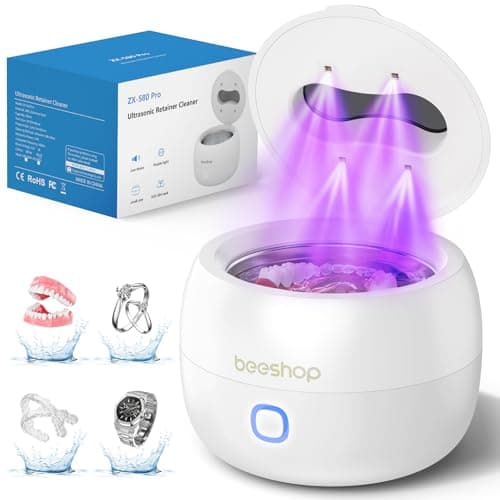 Ultrasonic Retainer Cleaner, 45kHz Denture Cleaner Machine with 3 Modes, 200ML Dental Cleaning Pod for Dentures, Mouth Guards, Aligner, Night Guard, Braces, Jewelry (White) - Image 1