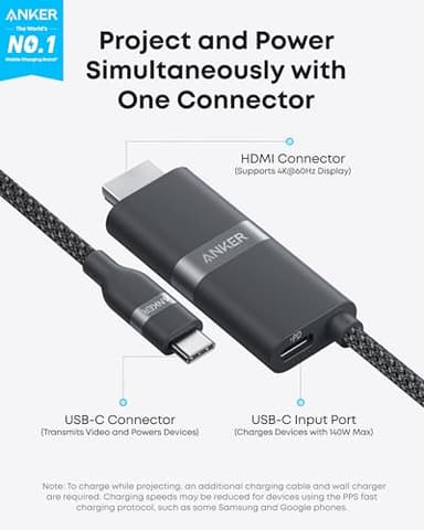 Anker Nano USB C to HDMI Cable Adapter with 140W PD Fast Charging Port,4K@60Hz,Sustainable with Advanced Shielding,Thunderbolt 5/4/3 Compatible,for MacBook,iPhone,HD TV(3FT,Black) - Image 2