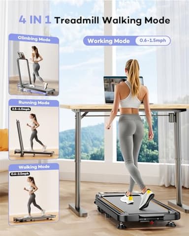Foldable Treadmill with 8% Incline, Upgrade 3.5HP Low Noise Walking Pad Treadmill with Handle Bar, Trisomy 4 in 1 Portable Under Desk Treadmills for Home/Office, 330 Lbs Capacity, APP & Remote Control - Image 6