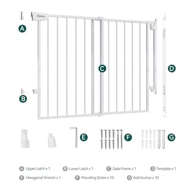 Babelio 34" Tall No Bottom Bar Baby/Dog Gate for Stairs, House and Doorways, 29.7-46.5" Auto Close Safety Pet Gates with Large Walk Thru Door, Hardware Mount, White - Image 9