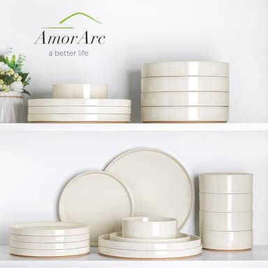 AmorArc Ceramic Dinnerware Set for 6 | Speckled Stoneware Plates and Bowls with Rustic Terracotta Underside| Scratch Resistant,Dishwasher & Microwave Safe Dishes Sets- 18pcs Beige - Image 8
