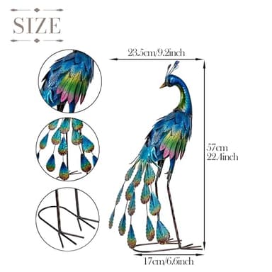 TERESA'S Collections Outdoor Decor Peacock Yard Art Garden Sculptures & Statues,Blue Small Metal Bird Lawn Ornaments,22.4" Outside Mardi Gras Decorations for Porch,Patio,Pond Decor,Gifts for Mom - Image 3