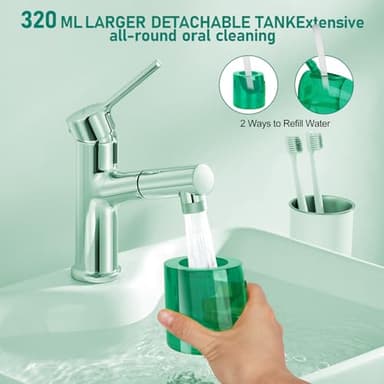 Water Dental flosser for Teeth Cleaning - Rechargeable Cordless Oral Irrigator 4 Modes 6 Tips IPX 7 Waterproof Portable Teeth Cleaner Pick for Home Trave(Green) - Image 5