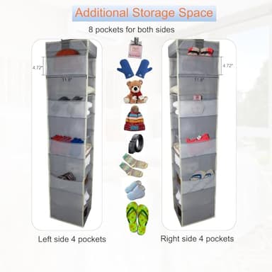 roomtalk Large-Sized Hanging Shoe Organizer 10-Shelf, Sturdy Hanging Closet Organizer with 8 Side Pockets, Wider Hanging Shelves for Storage Shoes Clothes Jeans Shirts Toys, Grey - Image 4