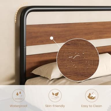 SHA CERLIN Full Size Metal Bed Frame with Wooden Headboard and Footboard, Heavy Duty Platform Frame with Under-Bed Storage, Noise Free, No Box Spring Needed, Vintage Walnut - Image 4