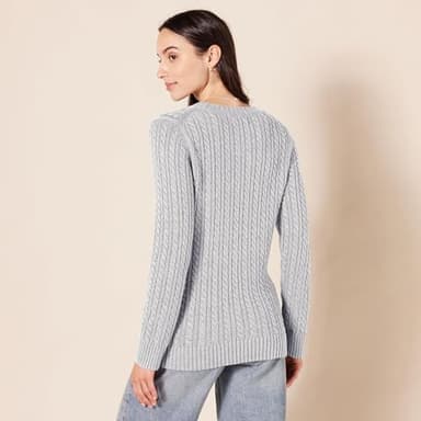 Amazon Essentials Women's Soft Fisherman Cable Long-Sleeve Crewneck Sweater (Available in Plus Size), Light Grey Heather, X-Small - Image 3