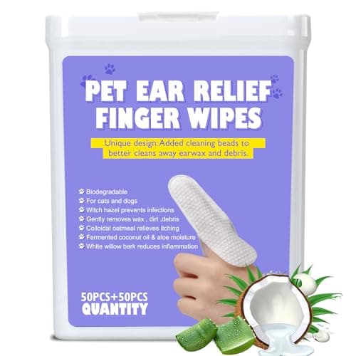 100Pcs Dog Ear Wipes, Pet Ear Cleaning Finger Wipes for Dogs & Cats, Soft Otic Cleaning Pads, Remove Wax, Dirt & Stop Smelly, Itchy, Non-Irritating Sooths & Deodorizes, Extra Wide Ear Wipes For Dog