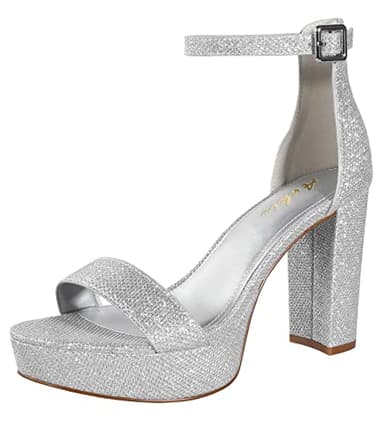 Ankis Platform Heels 4 Inches Chunky heels Sandals for Women Comfy Open Toe Block Heeled Sandals Black Nude White Silver Gold Ankle Strappy Heels Black Chunky Platform Heels for Women Summer Dress - Image 1