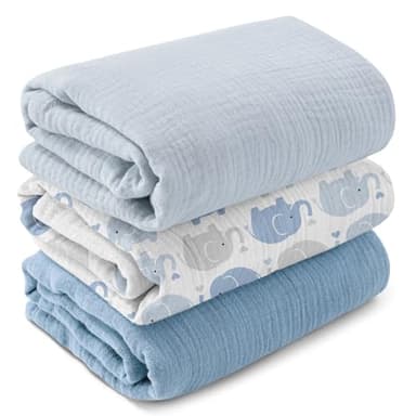 GLLQUEN BABY Muslin Swaddle Blankets,3-Pack Receiving Blanket for Newborn Boys and Girls,Baby Swaddle Blanket Unisex, Elephant,Baby Essentials, Registry & Gift, 40 x 38 inches - Image 1