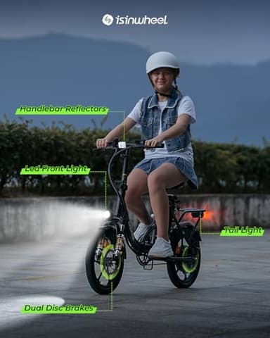isinwheel U4 16" Folding Electric Bike for Adults, 750W Peak Motor with Max 55Miles PAS Range & 19MPH EBike, 374.4Wh Battery Electric Bicycles Step-Thru Commuter E Bikes for Adults and Teens - Image 9
