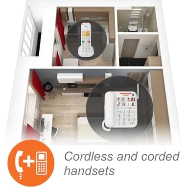 VTech SN5147 Amplified Corded/Cordless Senior Phone with Answering Machine, Call Blocking, 90dB Extra-Loud Visual Ringer, One-Touch Audio Assist on Handset up to 50dB, White - Image 2