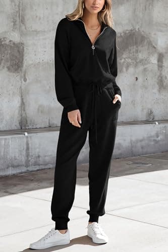 PRETTYGARDEN Women's 2 Piece Sweater Set Pullover Zip Up Sweatshirt Jogger Sweatpants Tracksuit Casual Outfit (Black,Medium) - Image 5