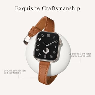 STIROLL Slim Leather Bands Compatible with Apple Watch Band 38mm 40mm 41mm 42mm(Series 11 10), Top Grain Leather Watch Thin Wristband for iWatch SE 9 8 7 6 5 4 3 2 1 (Brown Starlight) - Image 2
