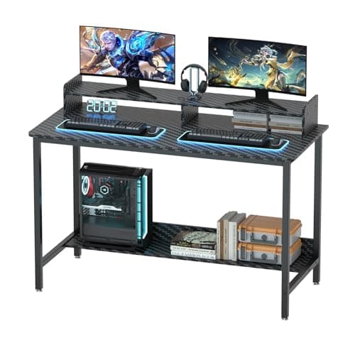 WOODYNLUX Computer Desk with Shelves, 43 Inch Gaming Writing Desk, Study PC Table Workstation with Storage for Home Office, Living Room, Bedroom, Metal Frame, Carbon Black - Image 1