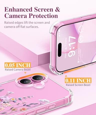 GVIEWIN for iPhone 16 Case, with Screen Protector & Camera Lens Protector, Floral Shockproof Protective Bumper Slim Soft Clear Phone Cover for Women 2024 6.1"(Floratopia/Colorful) - Image 7