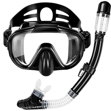 Snorkeling Gear for Adults, Dry Top Snorkel Set with Panoramic Anti-Leak and Anti-Fog Tempered Glass Lens, Adjustable Snorkeling Set for Scuba Diving Swimming Training Snorkel Kit - Image 1