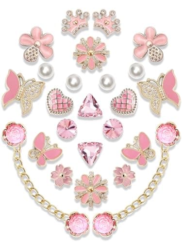 24pcs Plastic Bling Shoe Charms Set –Pearl, Butterfly, Flower & Chain Decorations for Clogs & Sandals – Cute Accessories for Women & Girls Gift - Image 1