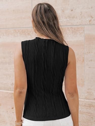 LILLUSORY Women's Mock Neck Business Casual Outfits Dressy Tank Tops Sleeveless Mock Neck Ruched Work Blouses Fitted 2025 Summer Trendy Going Out Shirts Teacher Office Clothes Black S - Image 6
