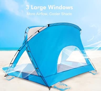 Beach Tent, Portable Sun Shelter for 2/3/4/6-8 Person with UPF 50+ UV Protection, Easy Setup Waterproof Beach Shade Canopy Cabana for Family Outdoor and Picnics, Fishing with Carrying Bag - Image 6