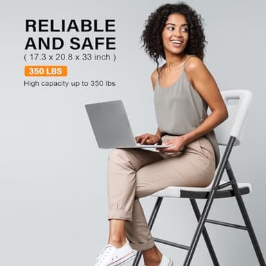 VINGLI Folding Chairs, Heavy Duty Foldable Chair Portable HDPE Plastic Seat with Steel Frame for Indoor Outdoor Dinning Party Wedding School Use, White, 6 Pack - Image 8