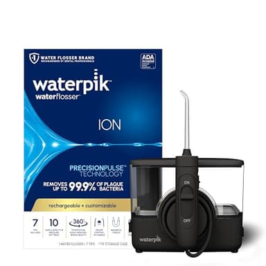 Waterpik ION Professional Water Flosser, Rechargeable and Portable for Teeth, Gums, Braces, 10 Settings, 7 Flossing Tips For Multiple Users And Needs, ADA Accepted, WF-12 Black, Packaging May Vary - Image 1