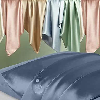 Silk Pillow Cases 2 Pack, Mulberry Silk Pillowcases Standard Set of 2, Soft, Smooth, Anti Acne, Beauty Sleep, Both Sides Natural Silk Satin Pillow Cases for Women 2 Pack with Zipper for Gift, Ash Blue - Image 2