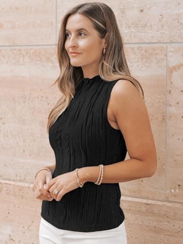 LILLUSORY Women's Mock Neck Business Casual Outfits Dressy Tank Tops Sleeveless Mock Neck Ruched Work Blouses Fitted 2025 Summer Trendy Going Out Shirts Teacher Office Clothes Black S - Image 3