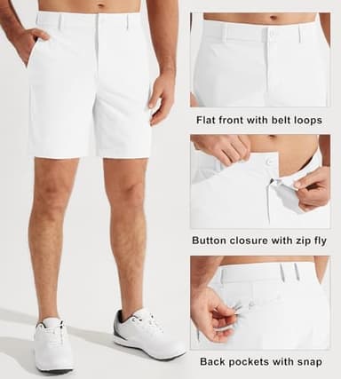Libin Men's Golf Shorts 7" Work Dress Shorts Casual Flat Front Hybrid Short Lightweight Quick Dry Water Resistant, White, Size 30 - Image 3