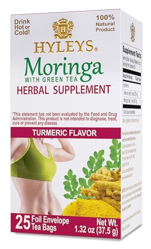 Hyleys Moringa Oleifera and Green Tea Turmeric Flavor - 25 Tea Bags (6 Pack - 150 Tea Bags Total) - Superfood Miracle Tree Tea with Dried Moringa Oleifera Leaves - Image 1