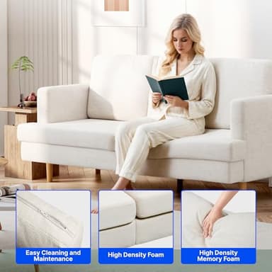 FLEXISPOT 70" Loveseat Sofa Couch for Living Room with Deep Seat, Solid Wood, Removable Cover, Modern Sofa Couch for Apartment Office Bedroom, Beige (SF1) - Image 8