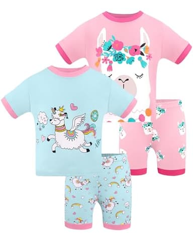 DAUGHTER QUEEN Girls Pajamas 18-24 Months Summer PJs Llama Pj Sets Baby Toddler 100% Cotton Short Sleeve Jammies Sleepwear Alpaca Clothes Outfits 18m/Mo 24m/Mth - Image 1