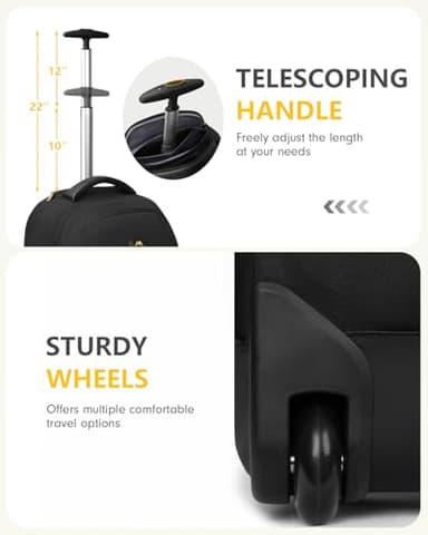 MATEIN Rolling Backpack for Women, 17 inch Water Resistant Wheeled Laptop Backpack, Large Carry On Luggage Travel Backpack with Wheels, Trolley Suitcase Business Overnight Roller Bag for Adults, Black - Image 4