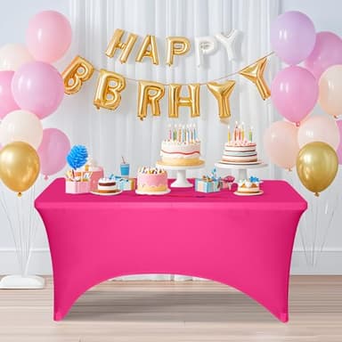 2 Pack 6 Feet Fuchsia Spandex Tablecloth for Rectangular Tables, Fitted & Stretch, Washable, Wrinkle Resistant, Perfect for Event, Wedding, Party, Banquet, Cocktail, Festival, and Table Protector - Image 7