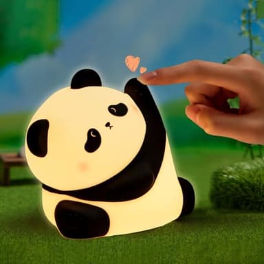LettreQ Panda Night Light, Rechargeable Squishy lamp - Silicone Cute Gifts for Kids - Nightlight Nursery LED Animal Dimmanble Touch Light - Bedroom Decor Funny Birthday Christmas Gifts for Boy, Girls - Image 1